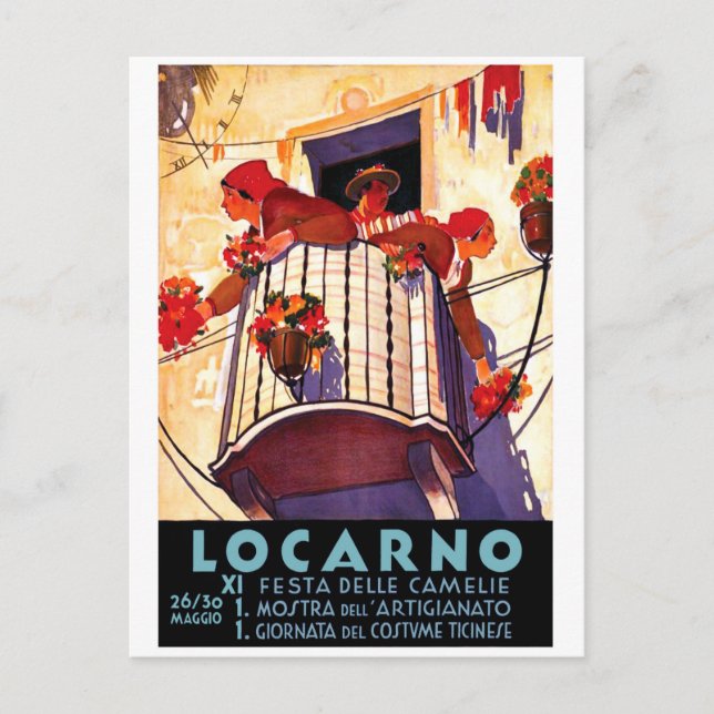 Locarno, Switzerland, women on terrace, flowers Postcard (Front)