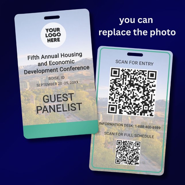 Location Replaceable Photo QR Logo Conference  Badge (Creator Uploaded)