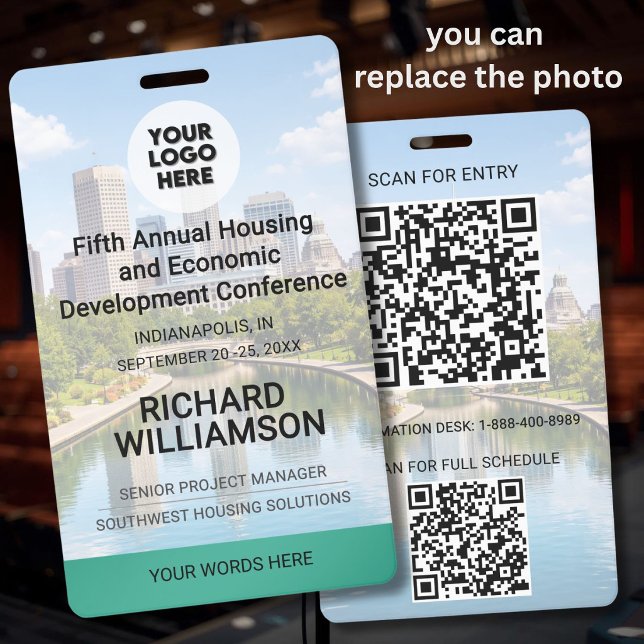 Location Replaceable Photo QR Logo Conference  Badge (Creator Uploaded)