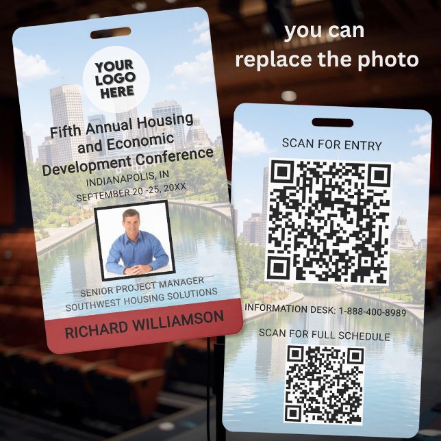 Location Replaceable Photos QR Logo Conference   Badge (Creator Uploaded)