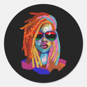 Loc'd Hair Art African American Woman Girl Black Q Classic Round Sticker