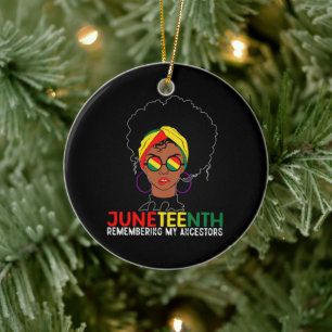 Loc'd Hair Black Woman Remebering My Ancestors Ceramic Ornament