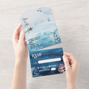 L'océan rustique tout en un mariage Invitation