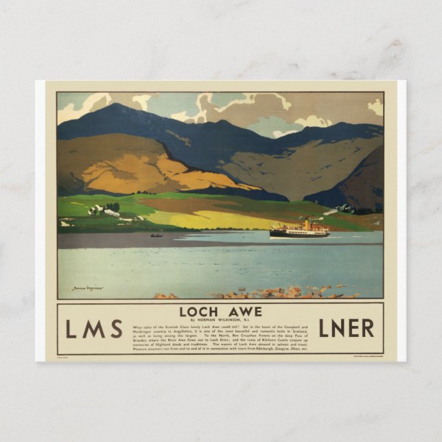 Loch Awe Scotland Vintage Travel Postcard (Front)
