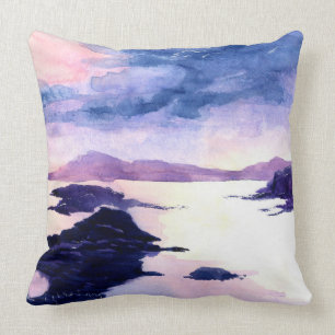 Loch Lomond Purple Watercolour Landscape Cushion