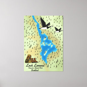 Loch Lomond,Trossachs, Scotland map Canvas Print