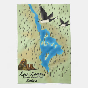 Loch Lomond,Trossachs, Scotland map Kitchen Towel