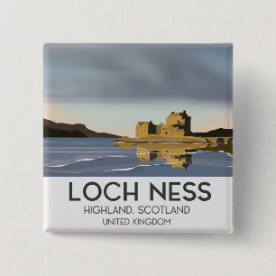 Loch Ness, Highlands, Scotland travel poster 2 Inch Square Button
