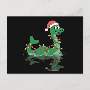 Loch Ness Monster Christmas Lights Santa Hat Xmas Holiday Postcard