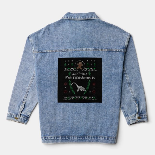 Loch Ness Monster Christmas Ugly Shirt Denim Jacket (Back)