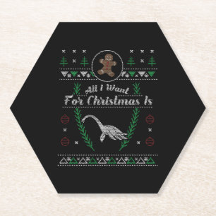 Loch Ness Monster Christmas Ugly Shirt Paper Coaster