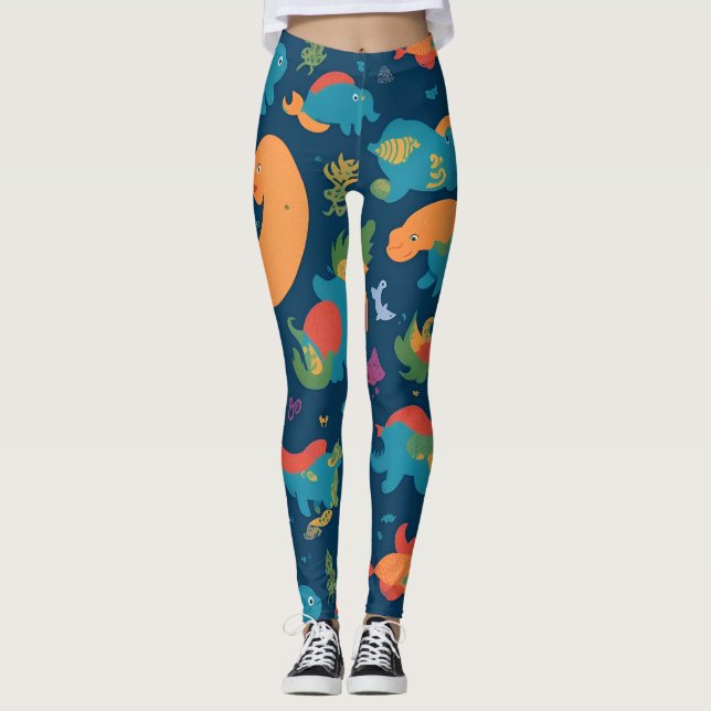 Loch Ness Monster Rainbow Colourful Pattern Leggings (Front)