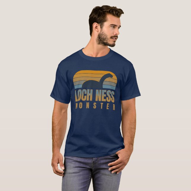 Loch Ness Monster Retro Sunset Vintage T-Shirt (Front Full)