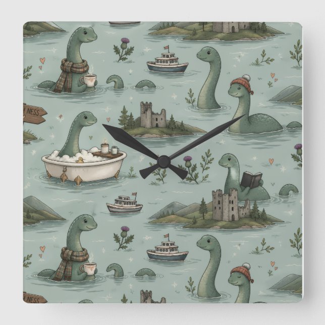 Loch Ness Monster  Square Wall Clock (Front)