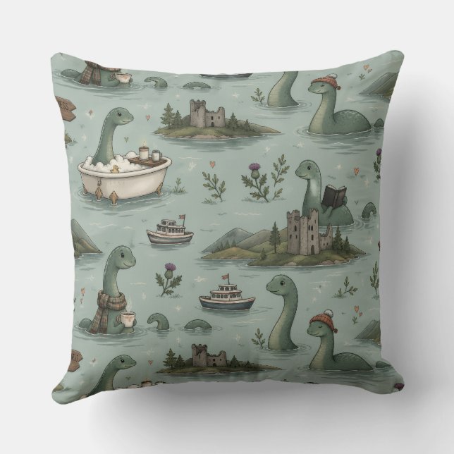 Loch Ness Monster  Throw Pillow (Back)
