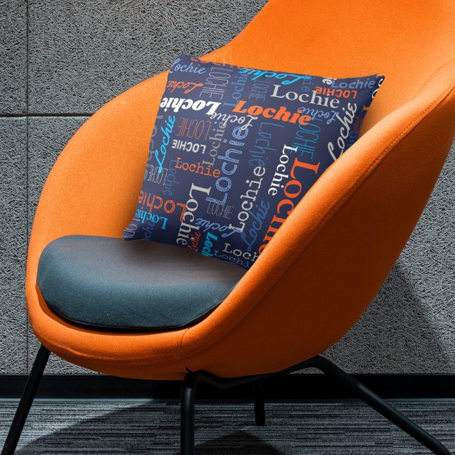 Lochie personalized name blue grey orange  throw pillow (Creator Uploaded)