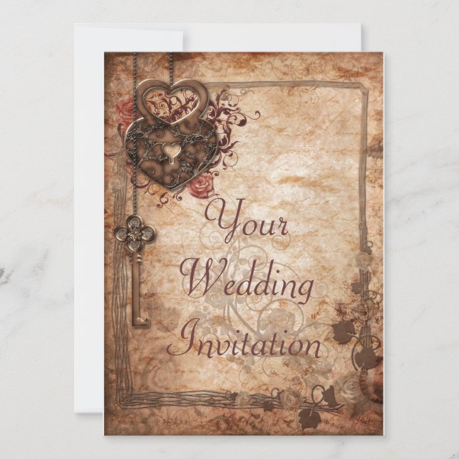 Lock and Key Wedding Invitation (Front)