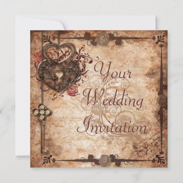 Lock and Key Wedding Invitation (Front)