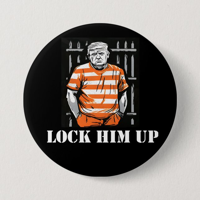 lock him up 3 inch round button (Front)