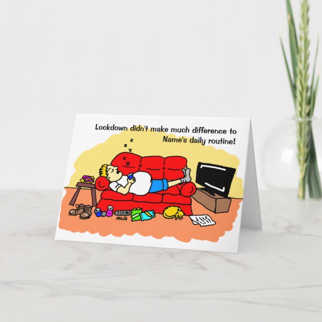 Lockdown Lazy Man Funny Cartoon Birthday Card (Front)