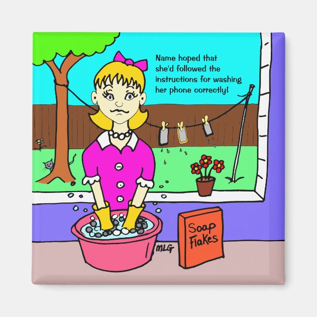 Lockdown Phone Washing Woman Cartoon Magnet (Front)