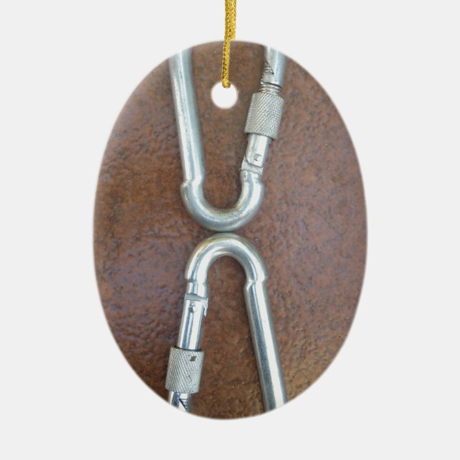 Locked In: Durable Steel Carabiner Lock Design Ceramic Ornament (Front)