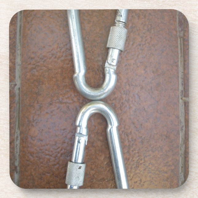 Locked In: Durable Steel Carabiner Lock Design Coaster (Front)