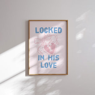 Locked in His Love Pink Heart Key Pastel Poster