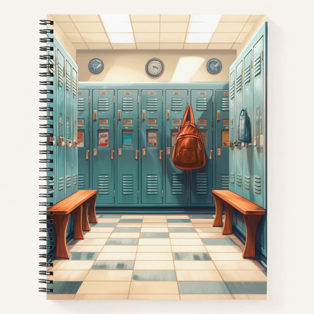 Locker room benches retro chequerboard floor notebook (Front)