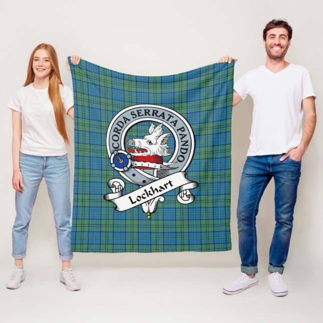 Lockhart Ancient Clan Badge Tartan Plaid Fleece Blanket (In Situ)