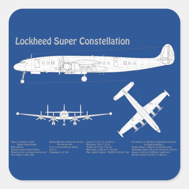 Lockheed L-1049 Super Constellation - Plans ABD Square Sticker (Front)