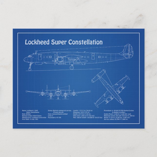 Lockheed L-1049 Super Constellation - Plans AD Postcard (Front)