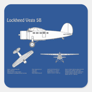 Lockheed Vega 5B - Airplane Plans ABD Square Sticker