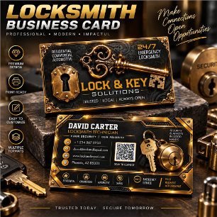 Locksmith Business Card   Luxury Black Gold Lock 