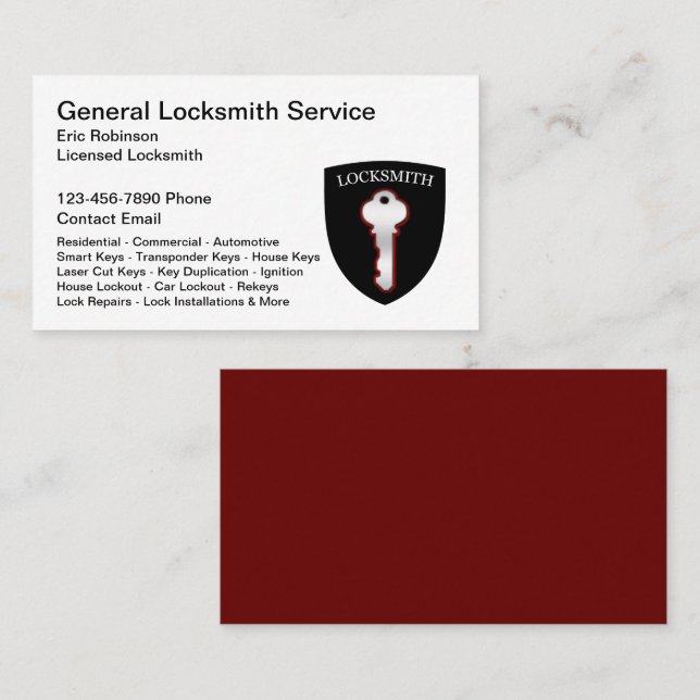 Locksmith Cartes de visite professionnels modernes (Devant / Derrière)