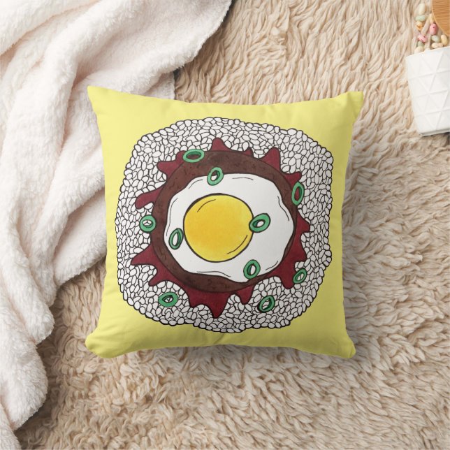 Loco Moco Hawaiian Cuisine Food Rice Hamburger Egg Throw Pillow (Blanket)