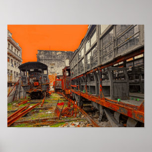 Locomotive and train wagons poster