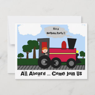 Locomotive Birthday Party (red head) Invitation