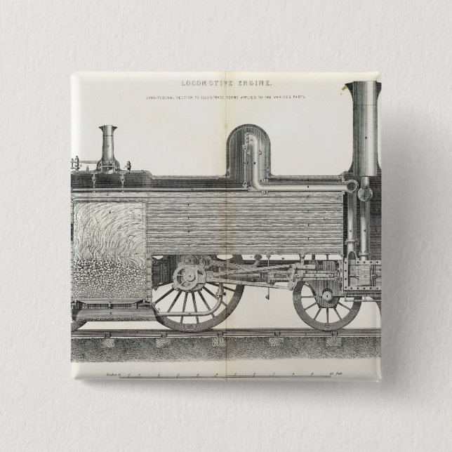 Locomotive Engine, engraved by J.W. Lowry 2 Inch Square Button (Front)