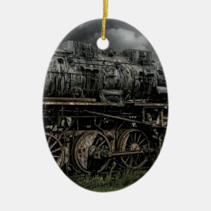 locomotive steam engine train rail railway ceramic ornament