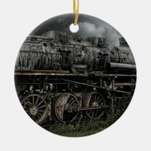 locomotive steam engine train rail railway ceramic ornament