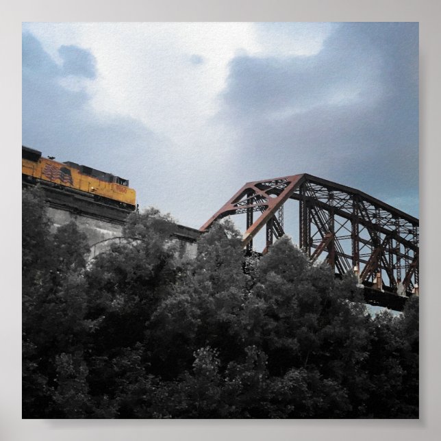 locomotive train crossing thebes bridge poster (Front)