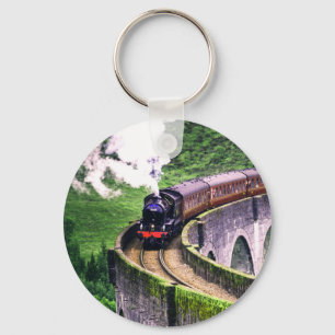 Locomotive Train on Bridge Keychain