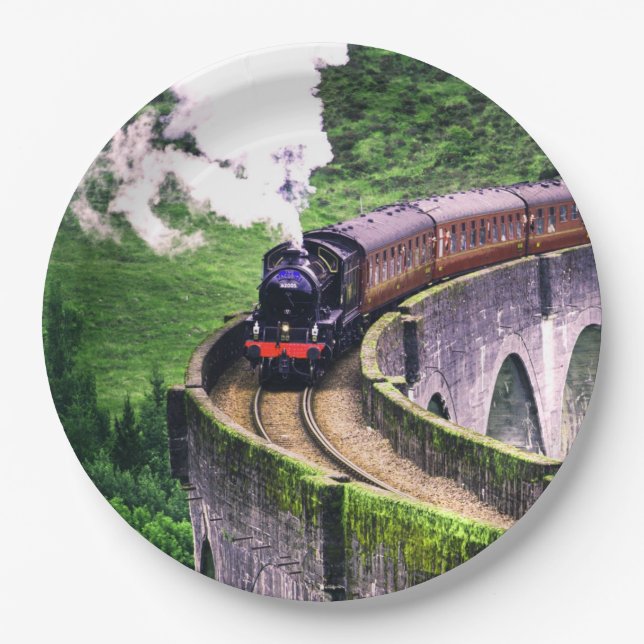 Locomotive Train on Bridge Paper Plate (Front)