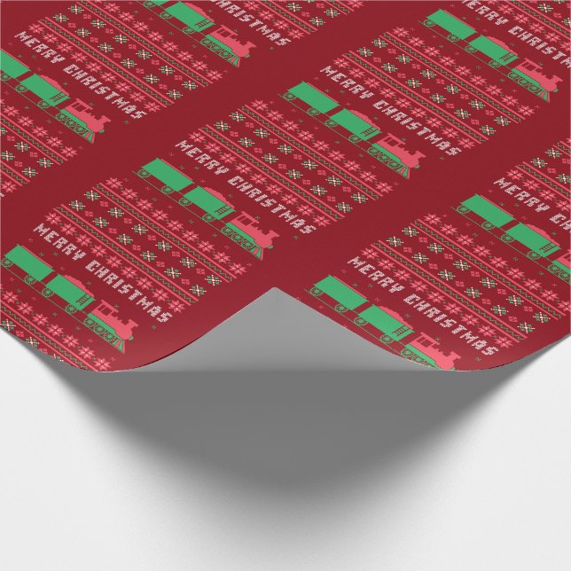 Locomotive Train Ugly Christmas Sweater Wrapping Paper (Corner)