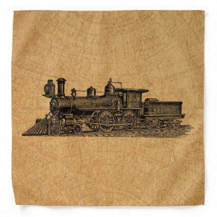 Locomotive Train Vintage Steam Engine & Map Style Bandana