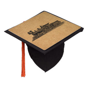 Locomotive Train Vintage Steam Engine & Map Style Graduation Cap Topper
