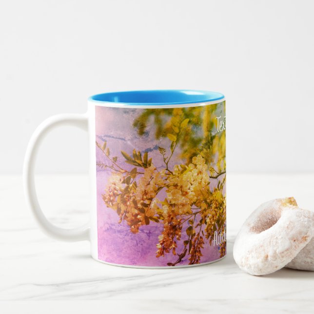 Locust Blossoms Floral Art Personalized    Two-Tone Coffee Mug (With Donut)