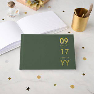 Loden Green Foil Modern Wedding Date Typography Guest Book
