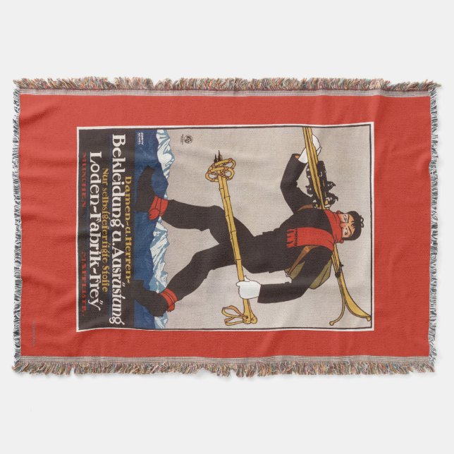 Loden Ski Clothes Skiing Advertisement Poster Throw Blanket (Front)